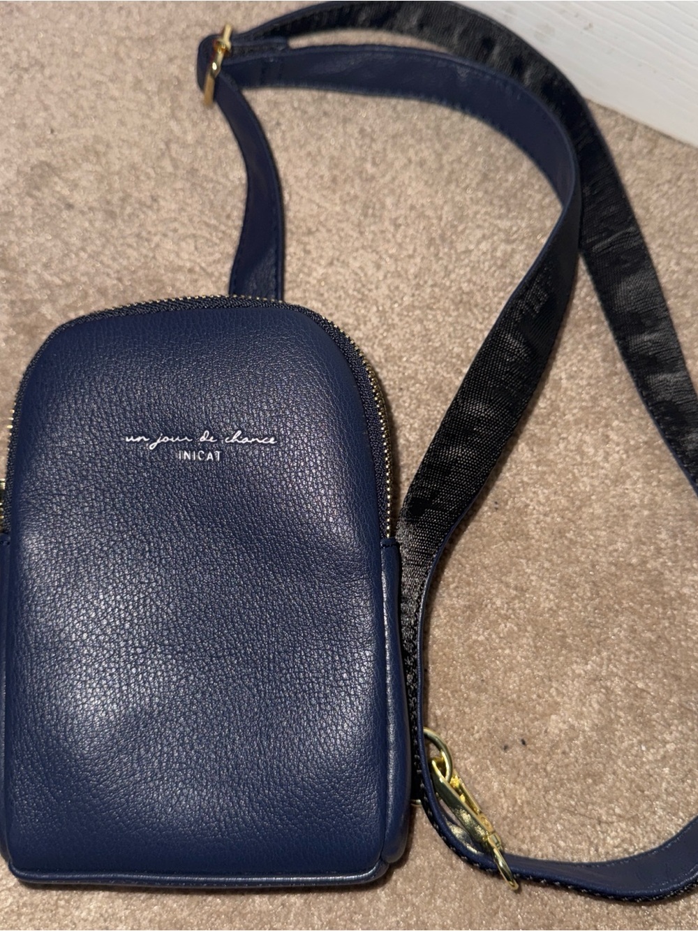 Un Jour de Chance Nica Navy Pebbled Leather Crossbody Bag